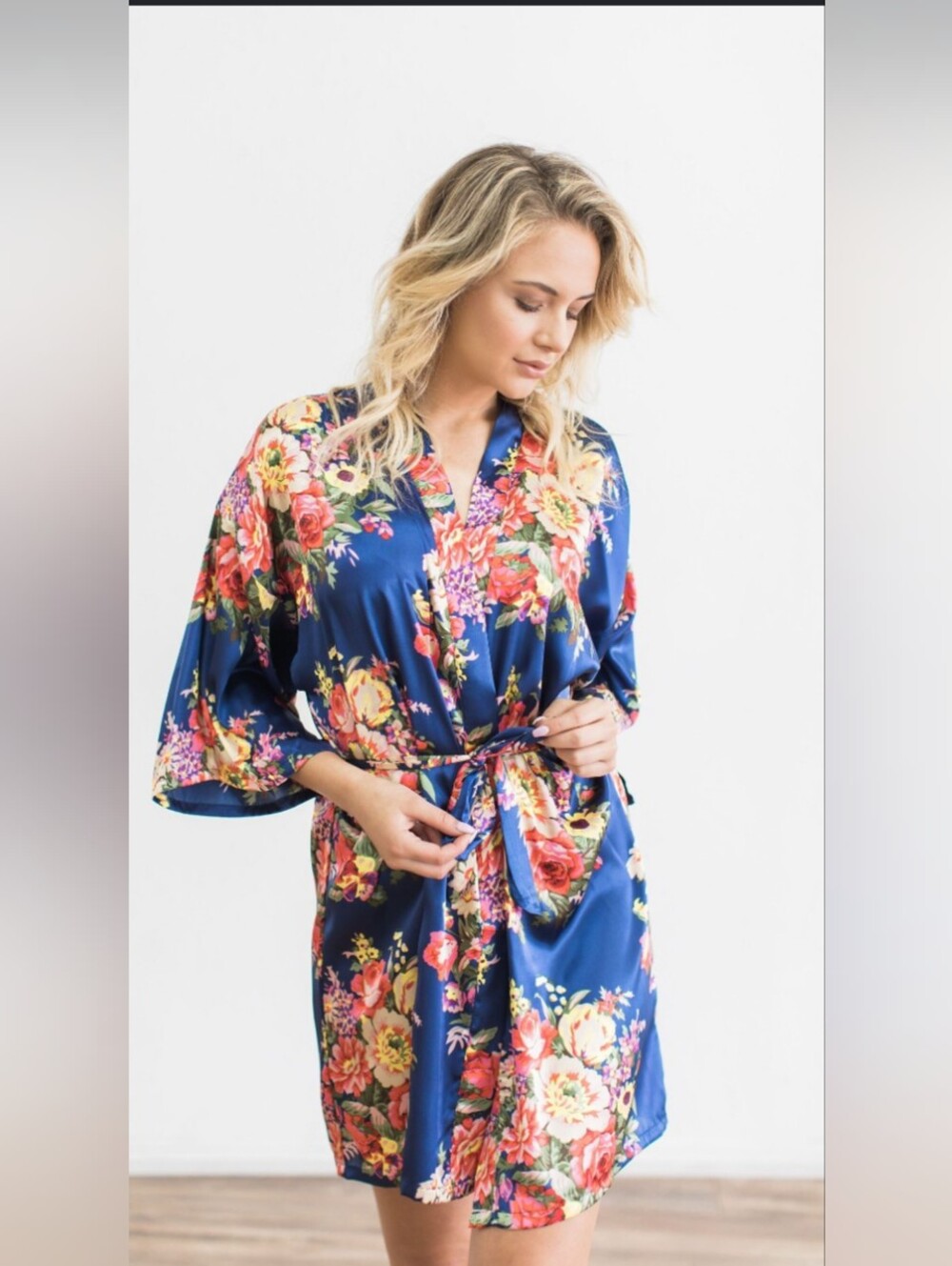 Cobalt Blue Floral Cropped Robe OSFM